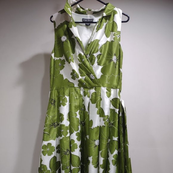 JESSICA HOWARD AVOCADO AND CREAM BOLD FLORAL,FIT AND FLARE WOMENS DRESS SIZE 12 - Picture 1 of 11